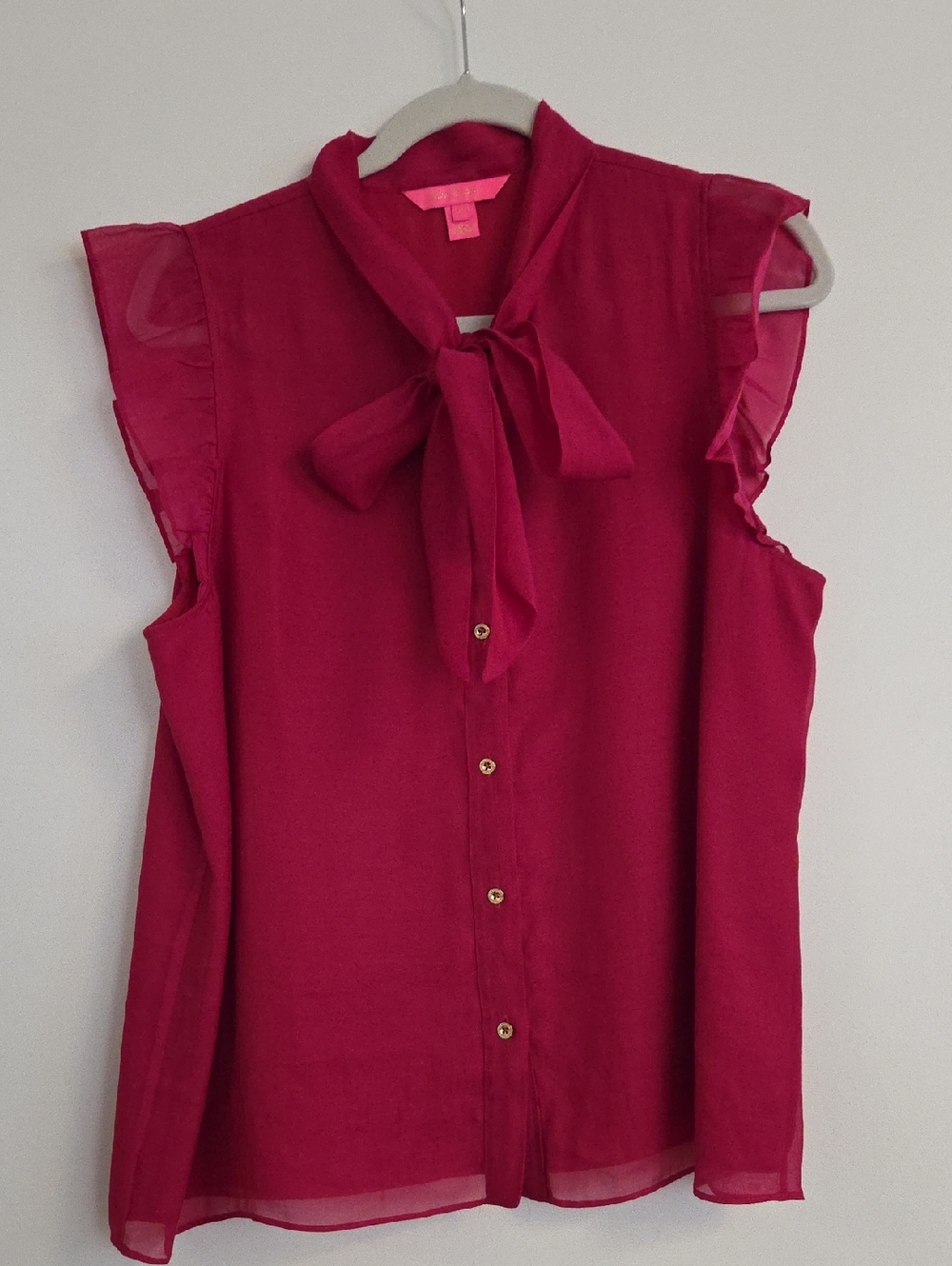 Lilly Pulitzer Sleeveless Tie-Neck Blouse in Fuchsia Pink